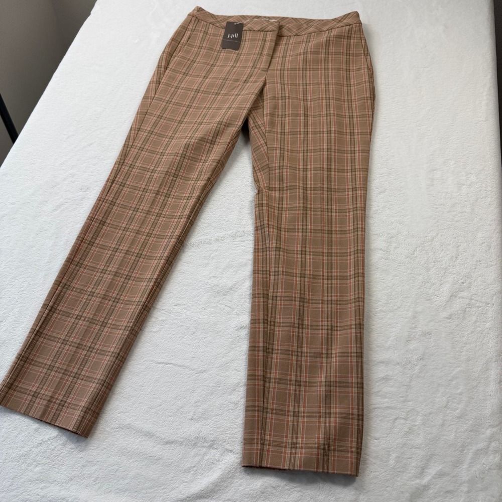 J. Jill Wearever Bi-Stretch Pants Womens 4 Camel Multi Plaid NWT Trousers - Picture 3 of 12